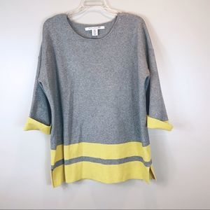 Max Studio Gray and Yellow Crew Neck Sweater